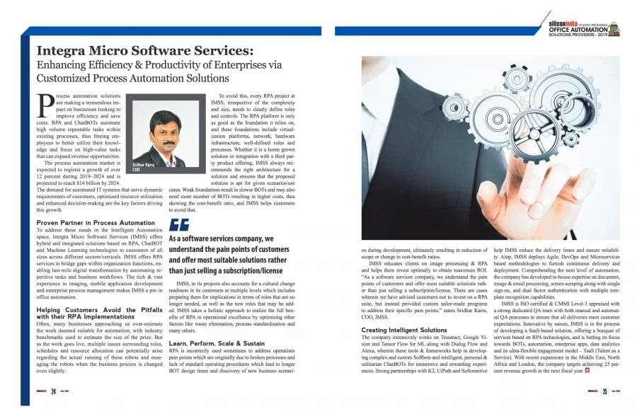 IMSS is listed as one of the ‘Top 10 Most Promising Office Automation Solution Providers 2019